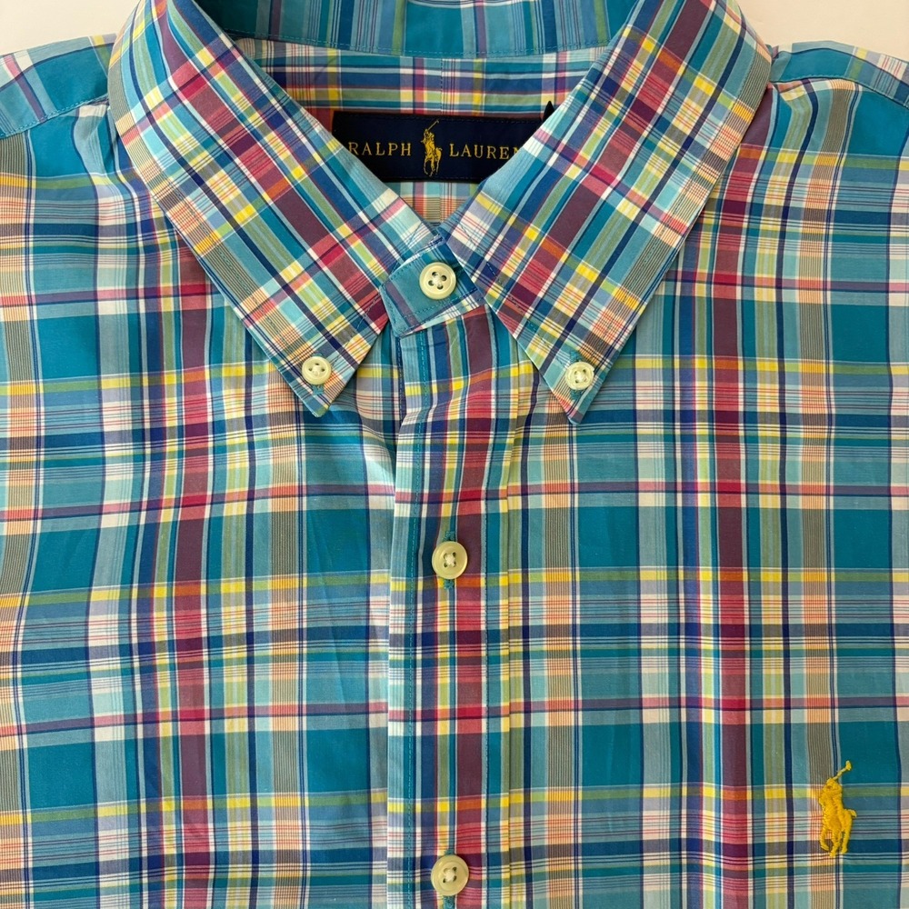 Ralph Lauren Men's XL Blue Multicolor Plaid Button Down Long Sleeve Casual Shirt